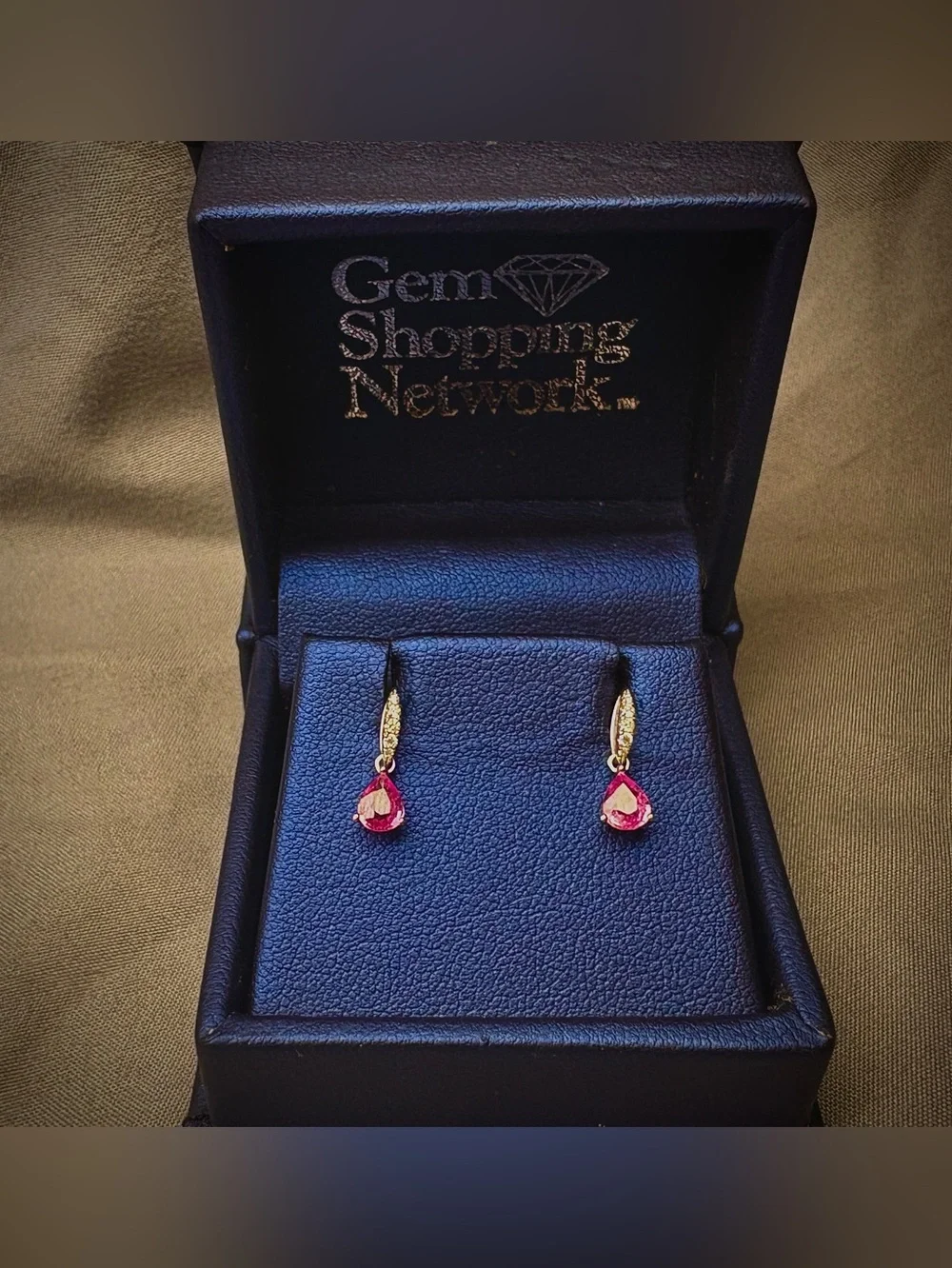 Gem Shopping Network 14K White Gold Pink Sapphire Pear & Diamond Earrings